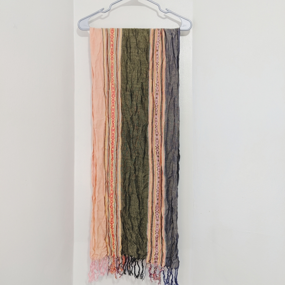 Pink Grey Light Airy Striped Scarf